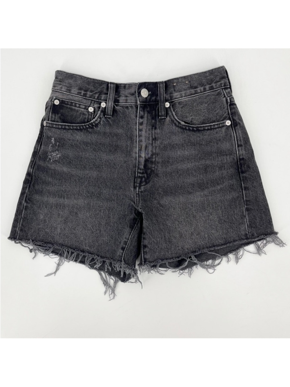 Madewell Relaxed Mid-Length Distressed Denim Shorts in Bradbrook Wash #NF036
